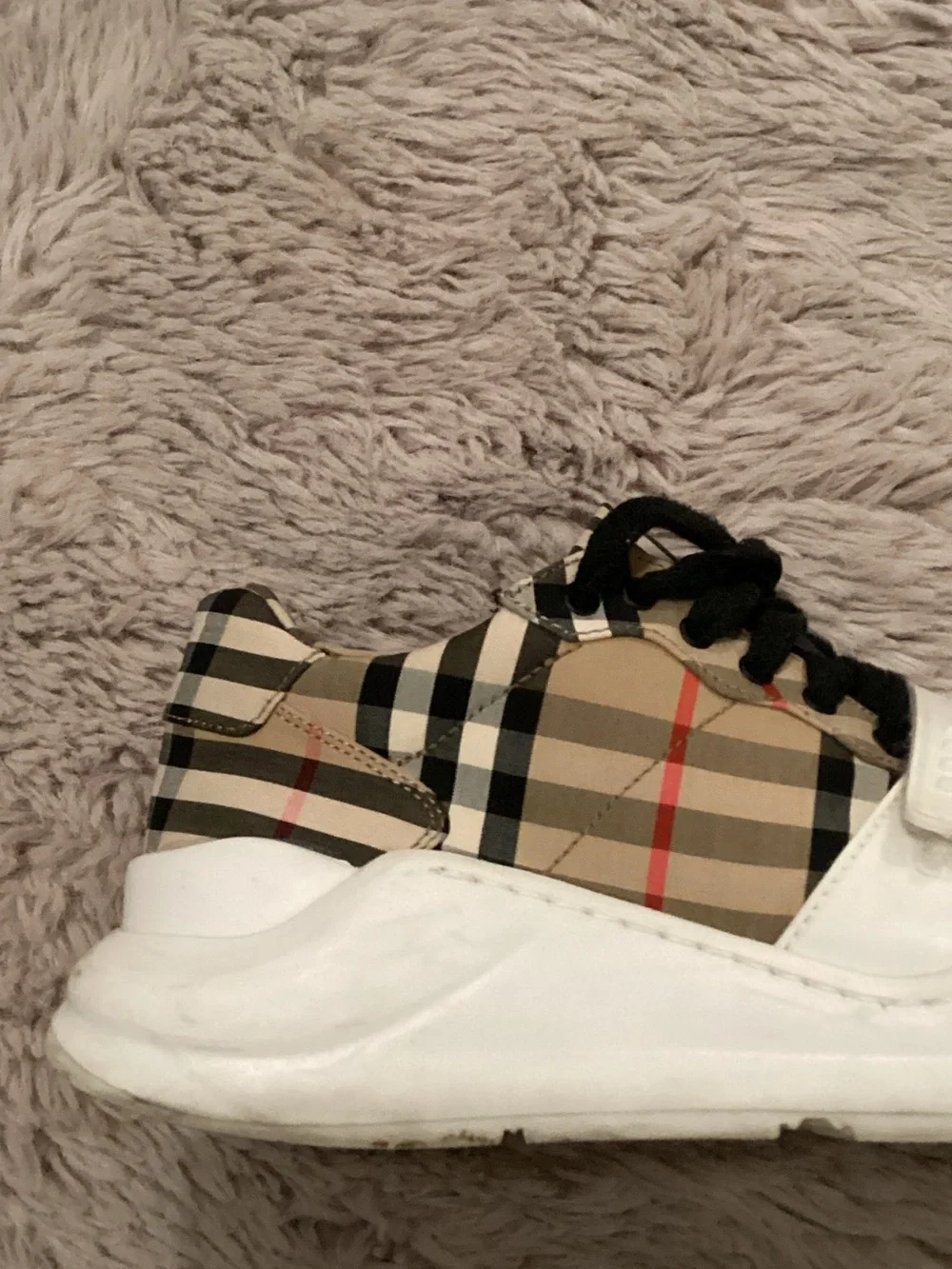 Burberry Beige Check & Black Strap Sneakers